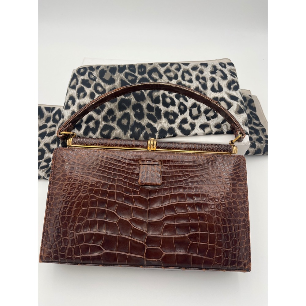 Vintage Lucille de Paris Brown Crocodile Skin Top Handle Handbag